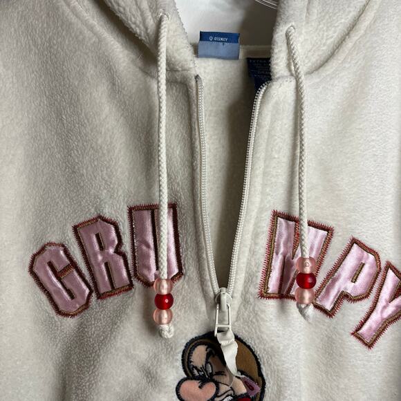 Disney Grumpy Sherpa Fleece Hoodie Sweatshirt Sz XL White Pink Beads Snow White - Picture 4 of 10